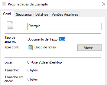 Extensão de um arquivo no Windows